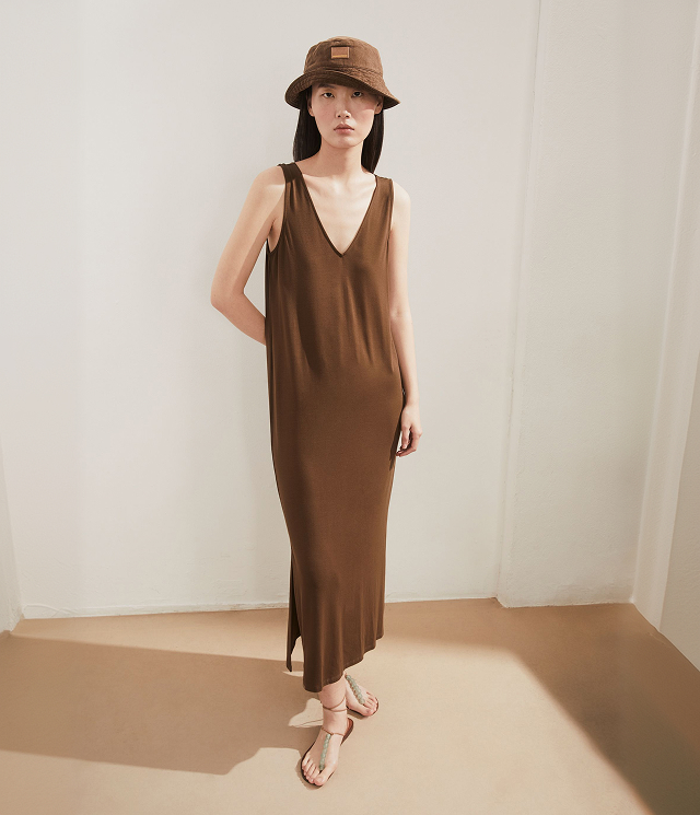 ÄRMELLOSES JERSEY-MIDI-KLEID