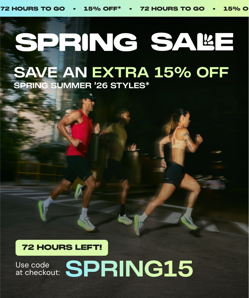 Top strip: 72hr left - 15% OFF* - FINAL 7 DAYS Copy: SPRING SALE Sub copy: SAVE AN EXTRA 15% OFF SPRING SUMMER '26 STYLES* USE CODE: SPRING15 AT CHECKOUT