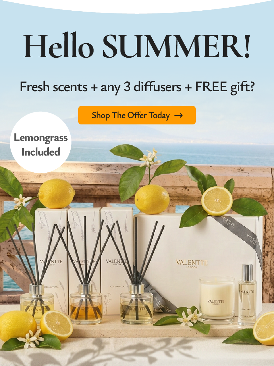 Hello SUMMER! Fresh scents + any 3 diffusers + FREE gift? Claim yours today.