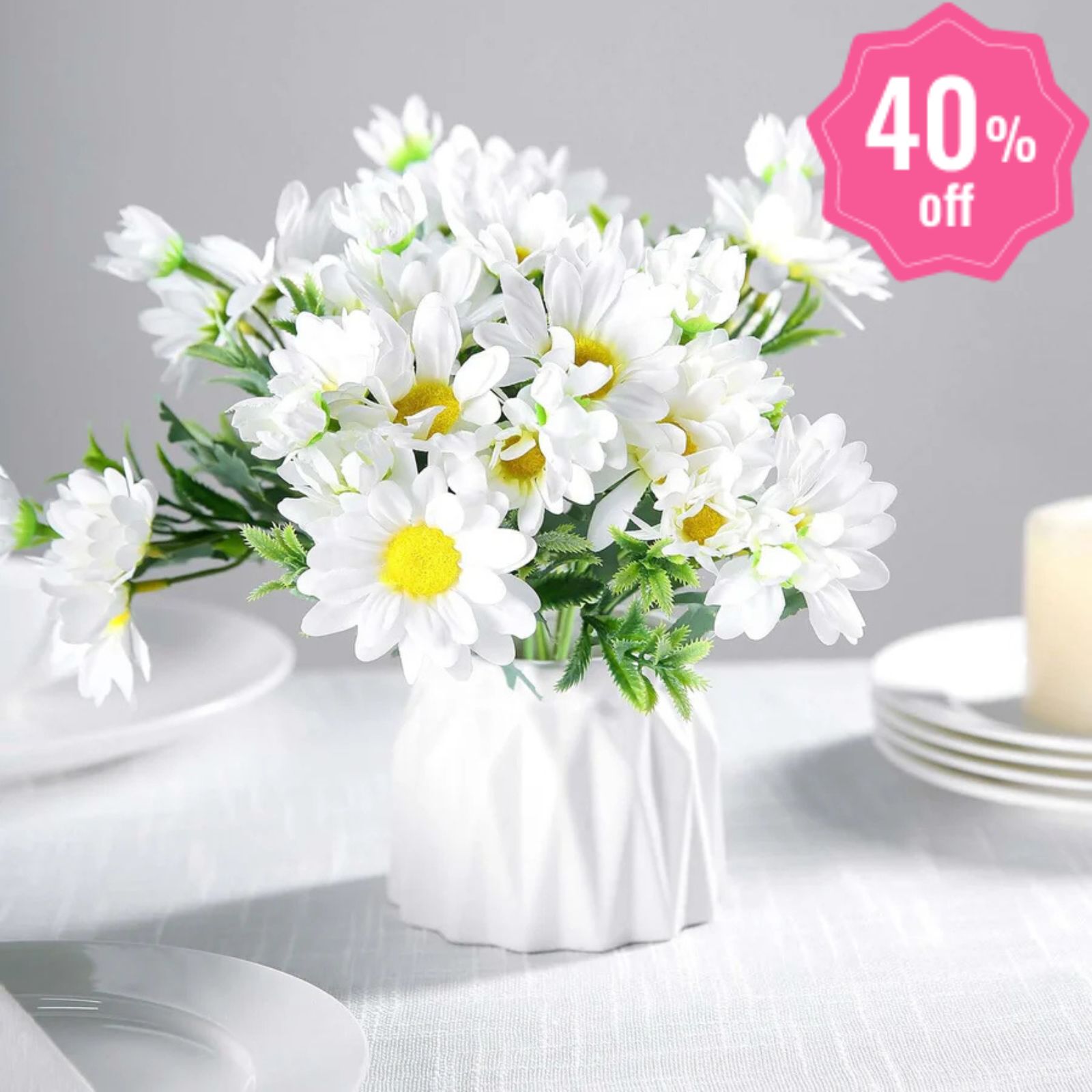 White Artificial Silk Daisy Flower Bouquet Branches