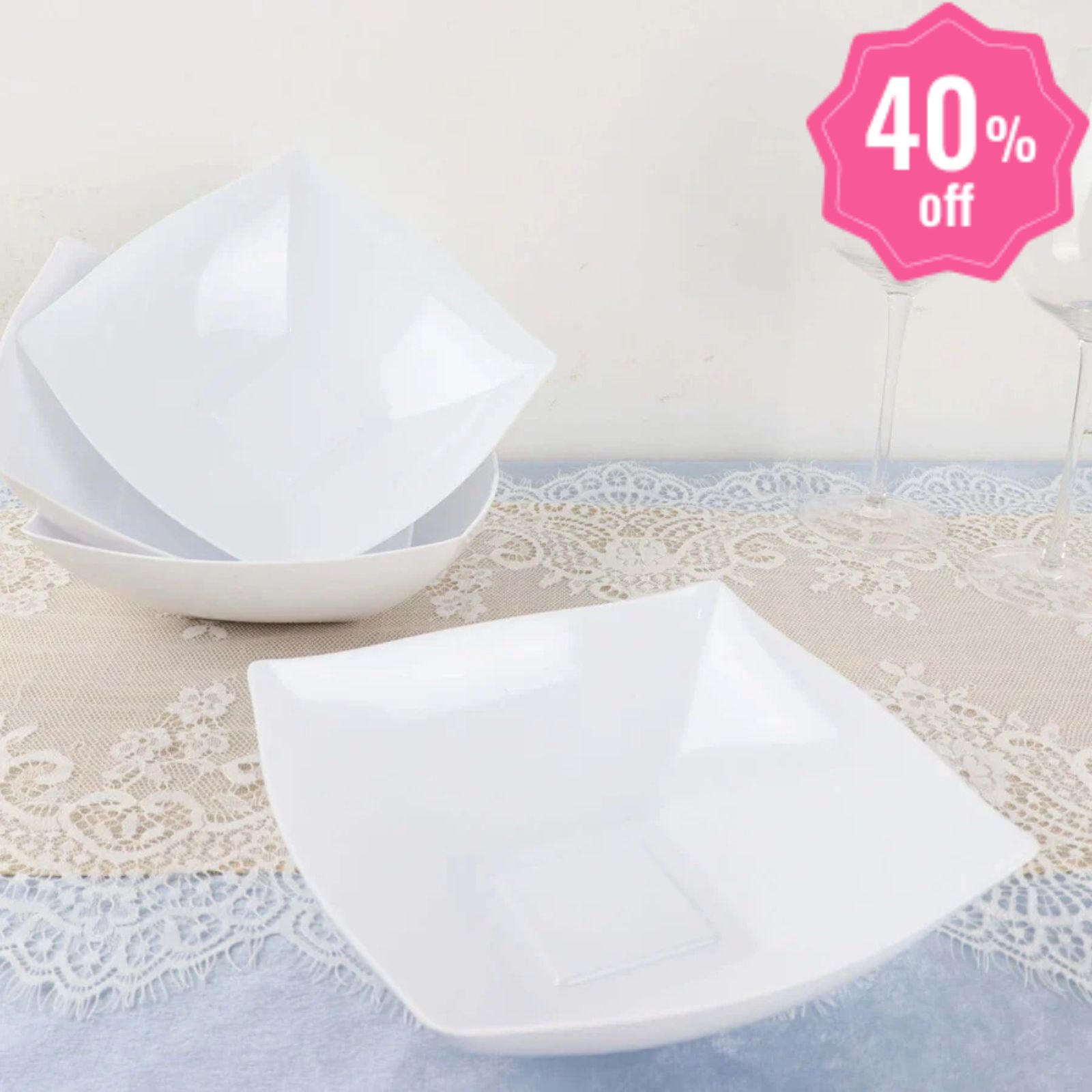 White Square Plastic Serving Bowls