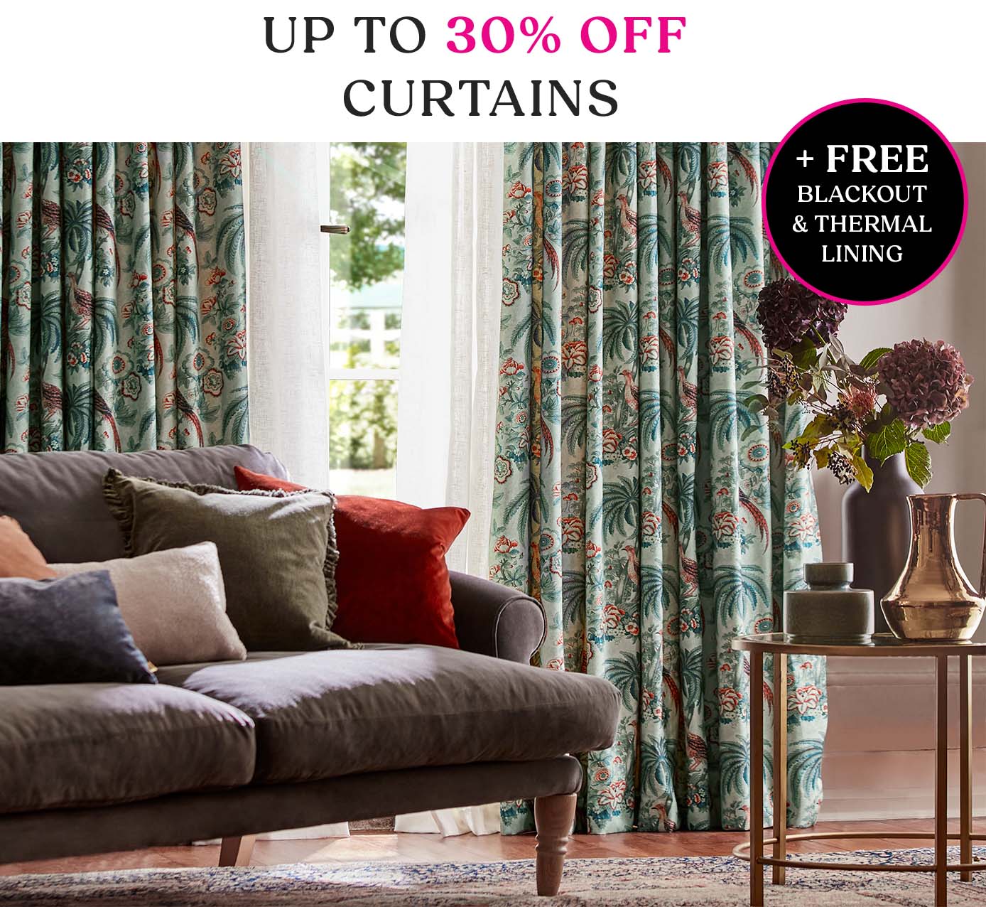 Up To 30% Off Curtains + FREE Blackout & Thermal Lining Upgrades