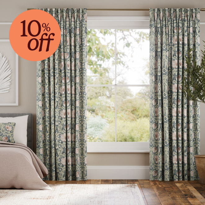 William Morris pimpernel blush curtains