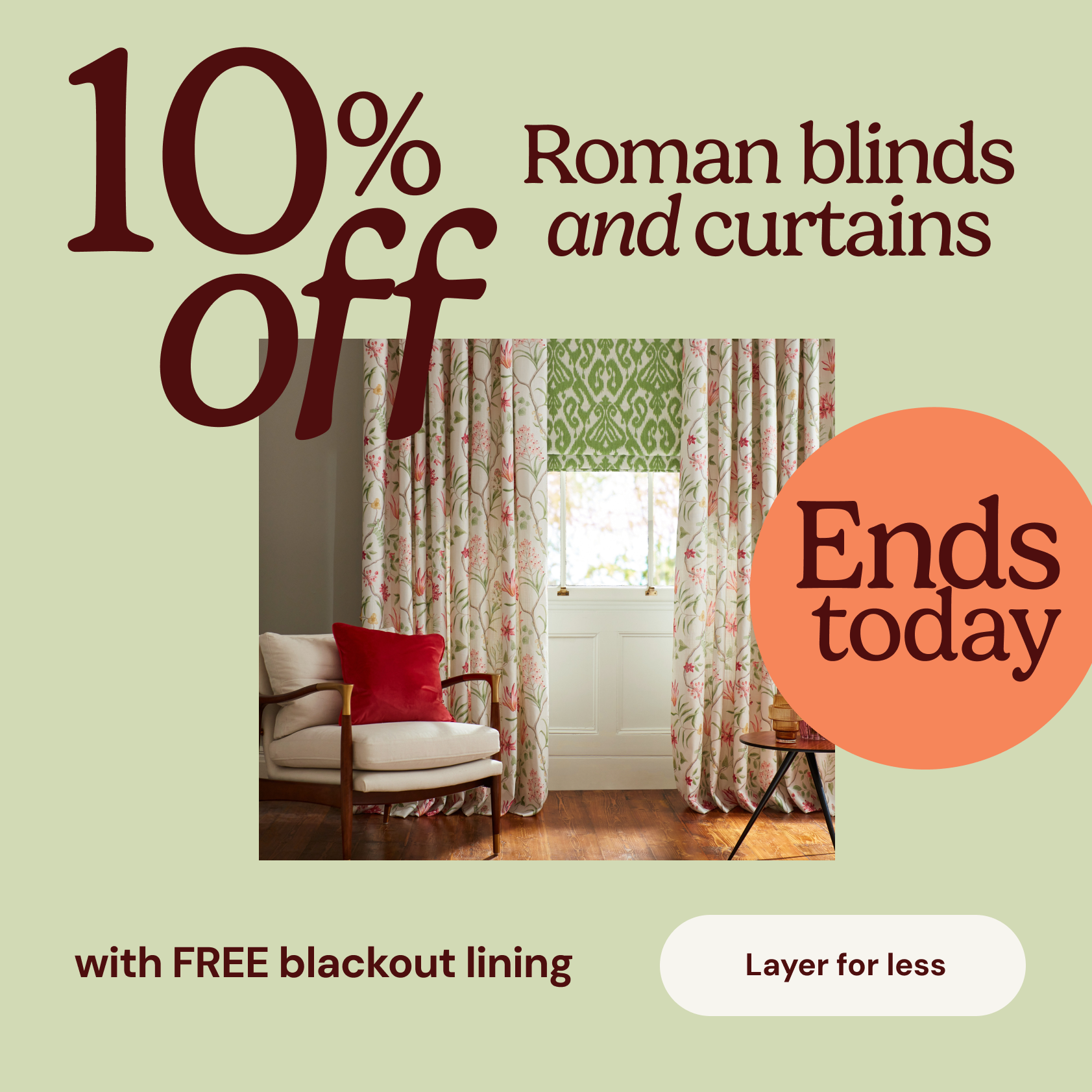 10% off roman blinds & curtains