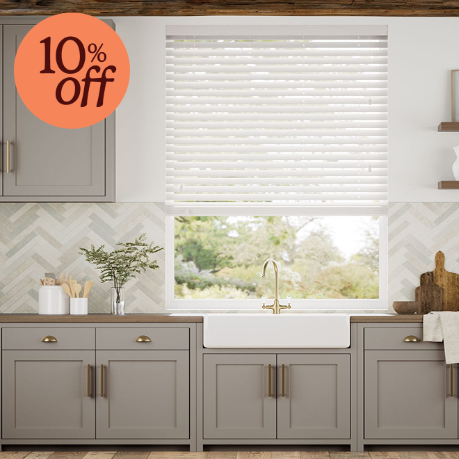 Ice white faux wood blind