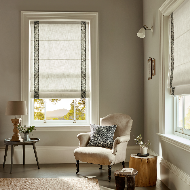 William Morris willow onyx & bijou linen alabaster Roman blind
