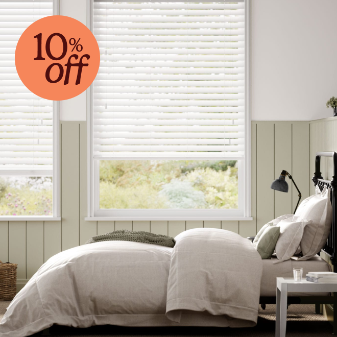 Pristine white faux wooden blind