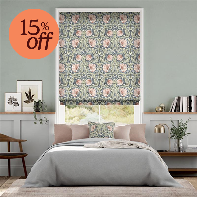 William Morris pimpernel blush Roman blind