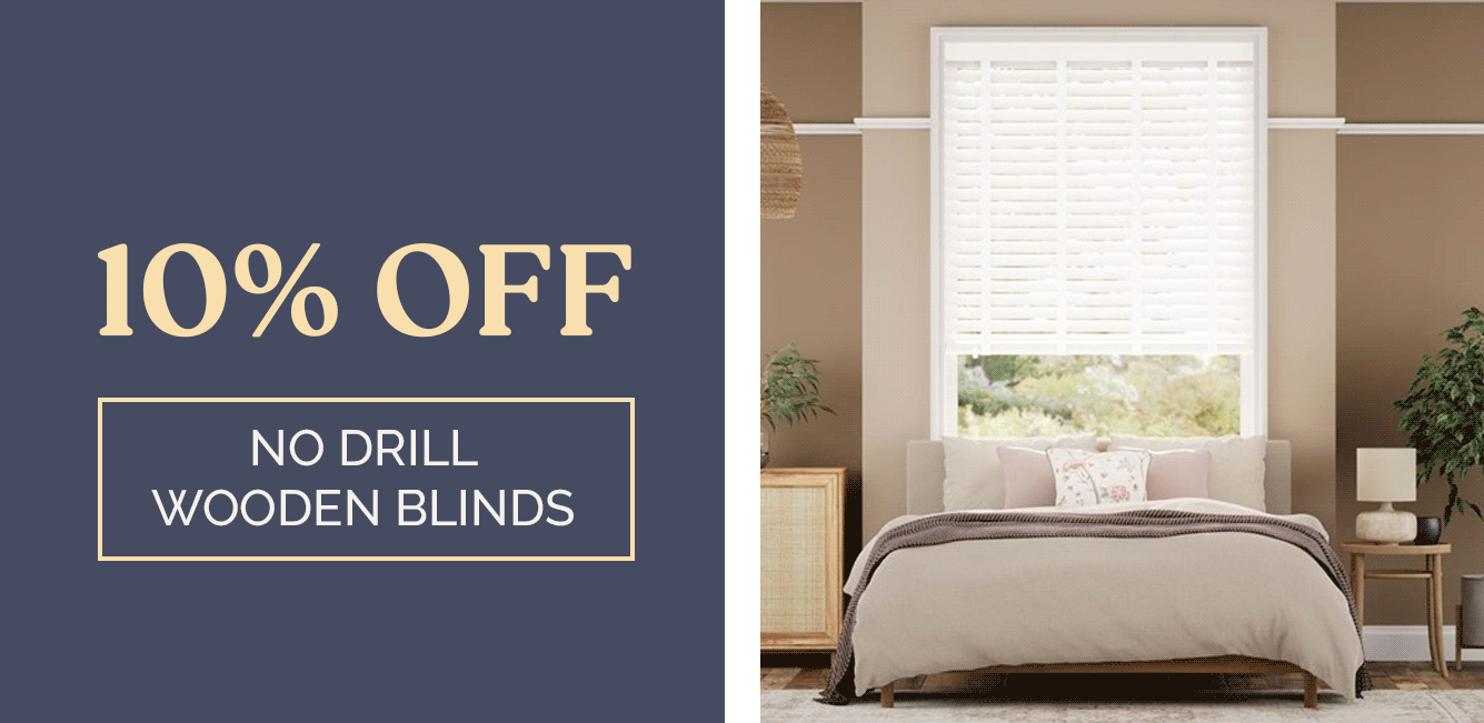 10% off No Drill Wooden Blinds