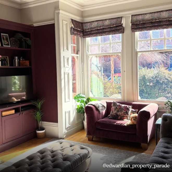 William Morris blackthorn damson Roman blind