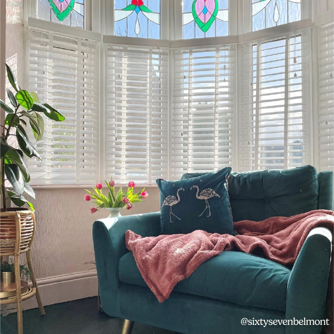 Brilliant White & Snowflake Faux Wood Blinds