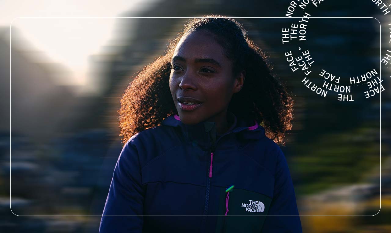 Woman wearing The North Face whilst hiking