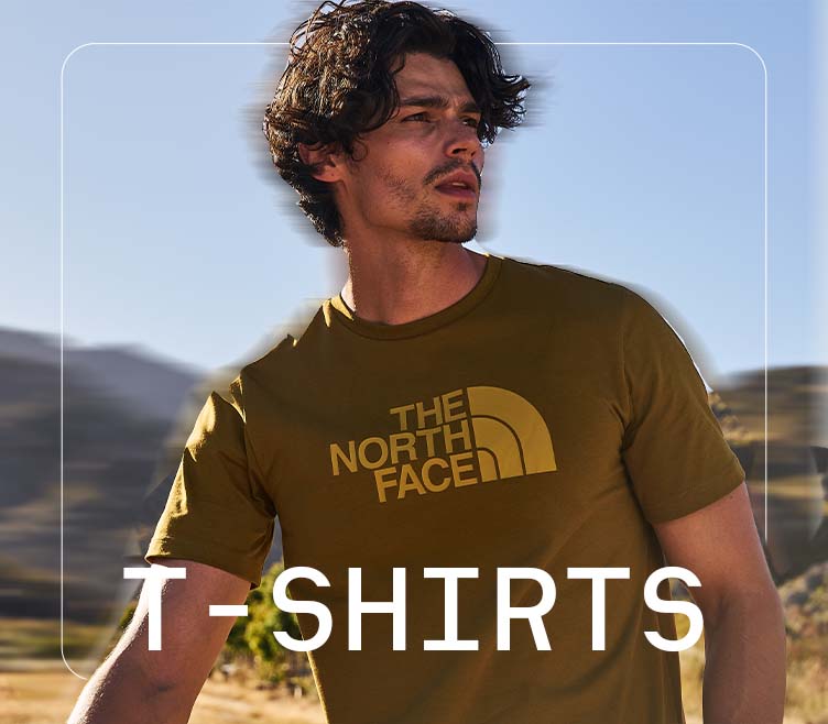 Man wearing the north face t shirt on a walk