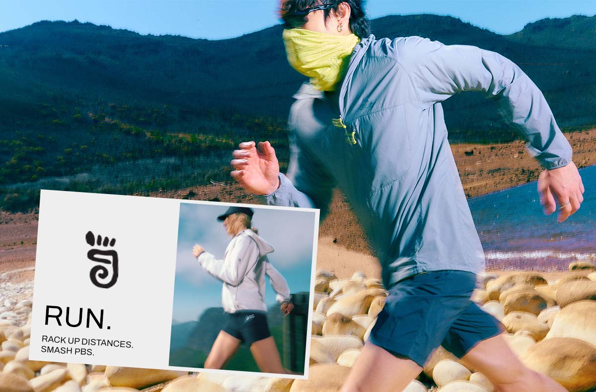 Postcard image with woman running