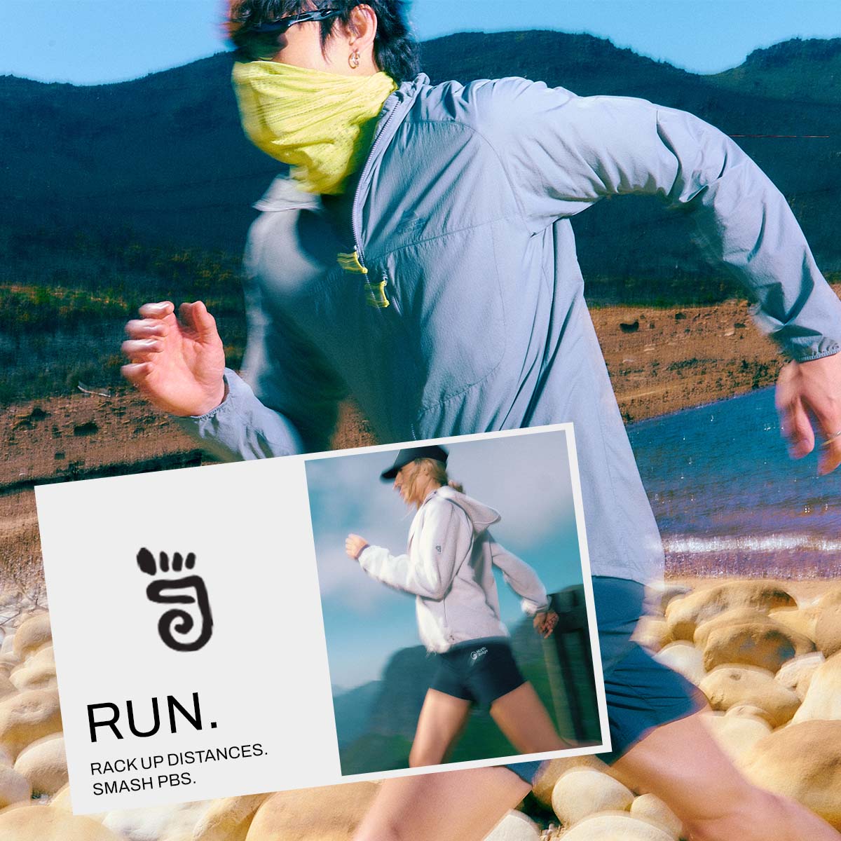 Postcard image with woman running