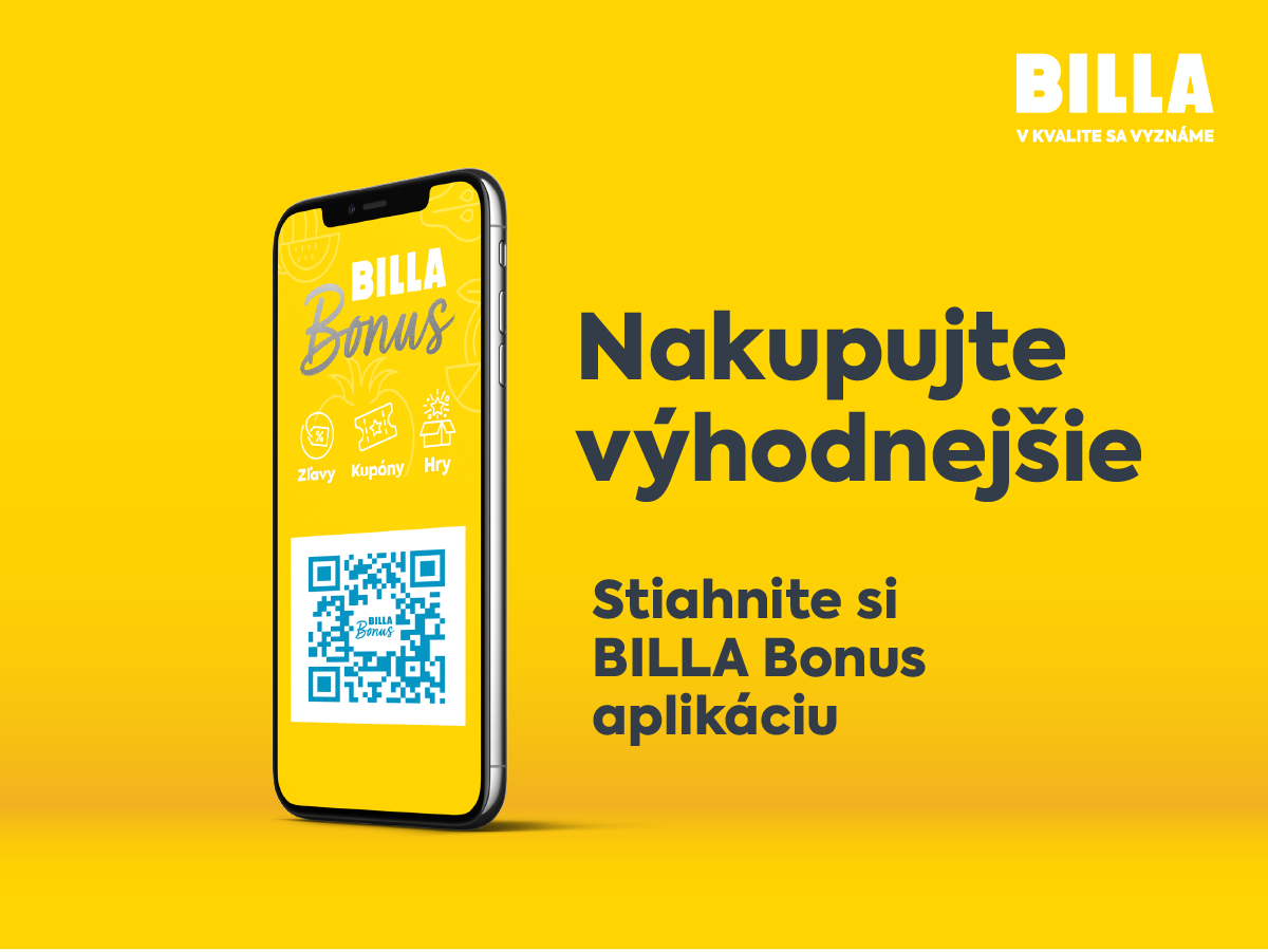 Nakupujte výhodnejšie s BILLA Bonus. Stiahnite si aplikáciu