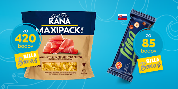  BILLA Bonus odmeny – získajte Lina celomáčanú tyčinku 50 g za 85 bodov alebo Cappelletti prosciutto crudo 400 g za 420 bodov. Stačí nazbierať body a odmeniť sa obľúbenými produktmi.