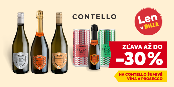Len v Billa: CONTELLO – zľava až do 30 % na šumivé vína a prosecco.