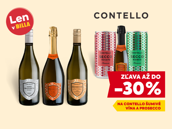 Len v Billa: CONTELLO – zľava až do 30 % na šumivé vína a prosecco.
