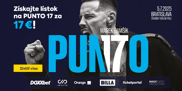 Propagačný banner k rozlúčkovému zápasu Mareka Hamšíka „PUNTO 17“ – aktivujte si zľavový kód v aplikácii BILLA Bonus za 350 bodov a získajte lístok na ticketportal.sk len za 17 €.