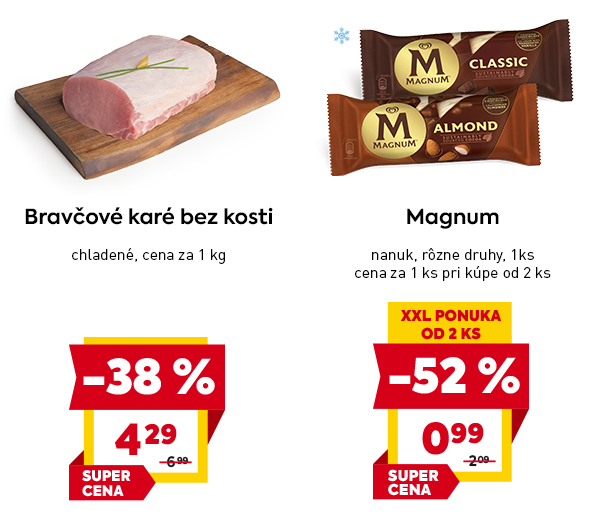 Bravčové karé bez kosti, chladené, cena 4,29 € za 1 kg, so zľavou -38 %, označené ako 