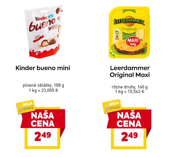Rajec ochutená minerálna voda 1,5 l za 0,89 € – NAŠA CENA s BILLA Bonus a Rajo trvanlivé mlieko 3,5 % 1 l za 0,95 € so zľavou 31 % – SUPER CENA.