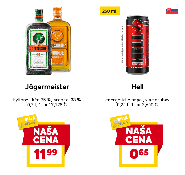 Jägermeister bylinný likér, 35 %, orange, 33 %, 0,7 L, cena 11,99 €, označené ako 