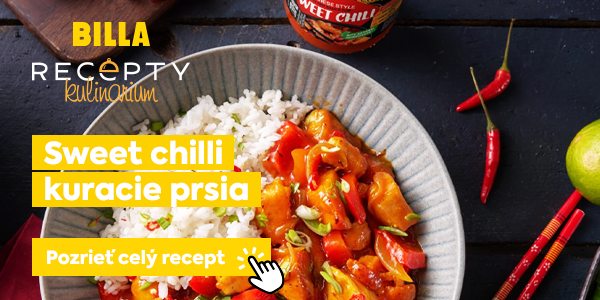 BILLA RECEPTY Kulinárium inšpirujte sa receptom Sweet chilli kuracie prsia. Kliknite na možnosť Pozrieť celý recept.
