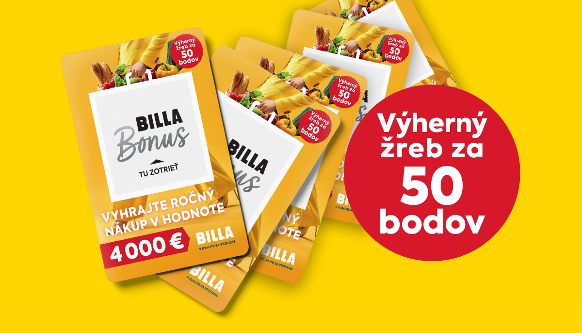 Obrázok výherný žreb za 50 bodov. Vymeňte si svoje BILLA Bonus body za výherný žreb