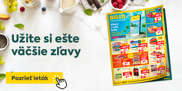 Užite si ešte väčšie zľavy – objavte aktuálne akciové ponuky v novom BILLA letáku. Výhodné ceny na obľúbené produkty len tento týždeň. Tlačidlo: „Pozrieť leták“.