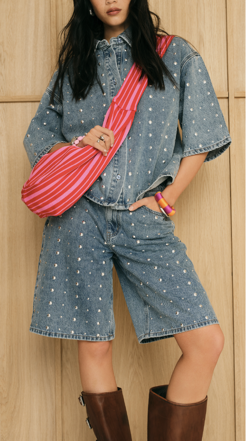 Blauwe jorts met studs