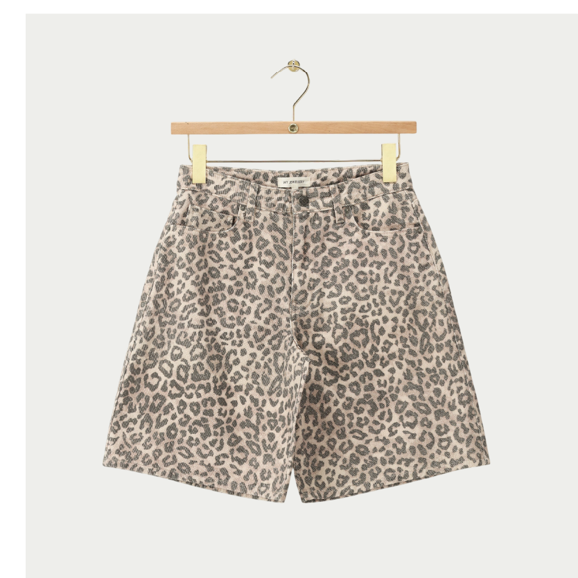 Bruine denim jorts met panterprint