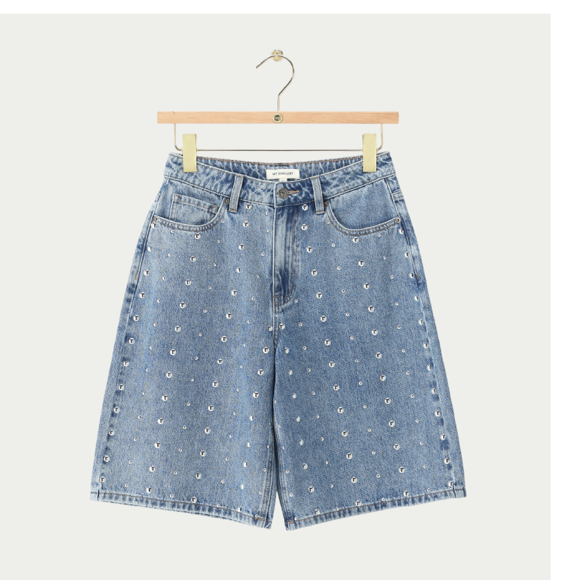 Blauwe jorts met studs