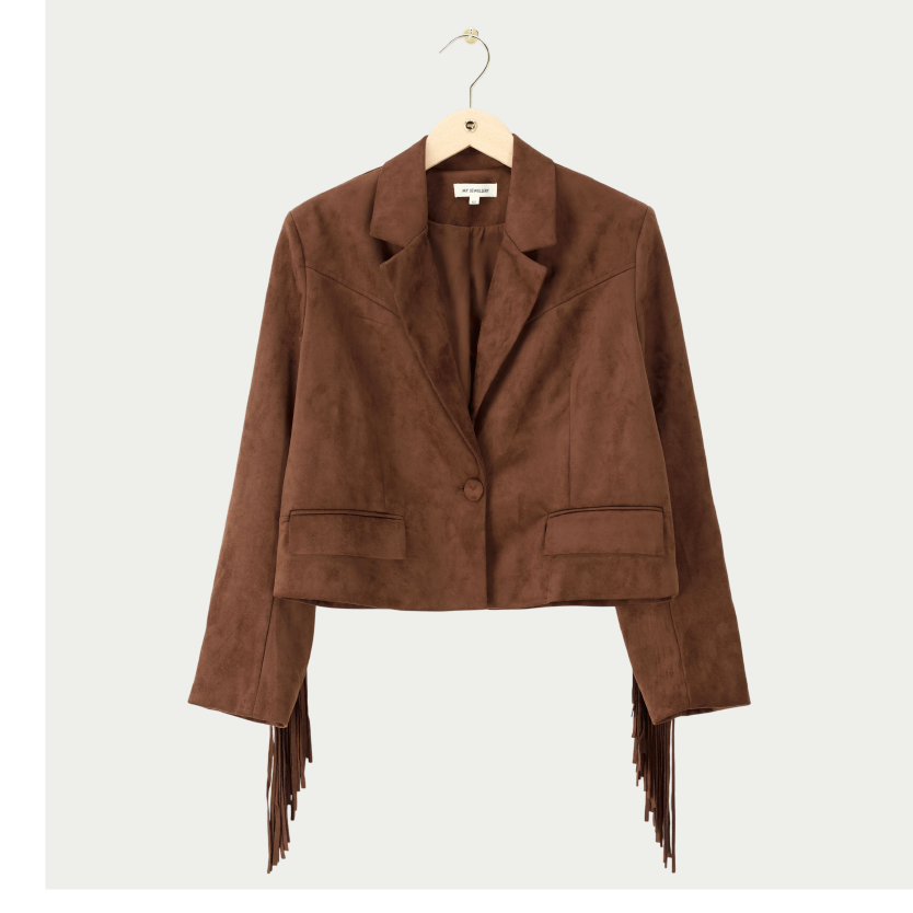 Bruine western blazer met franjes in suède look