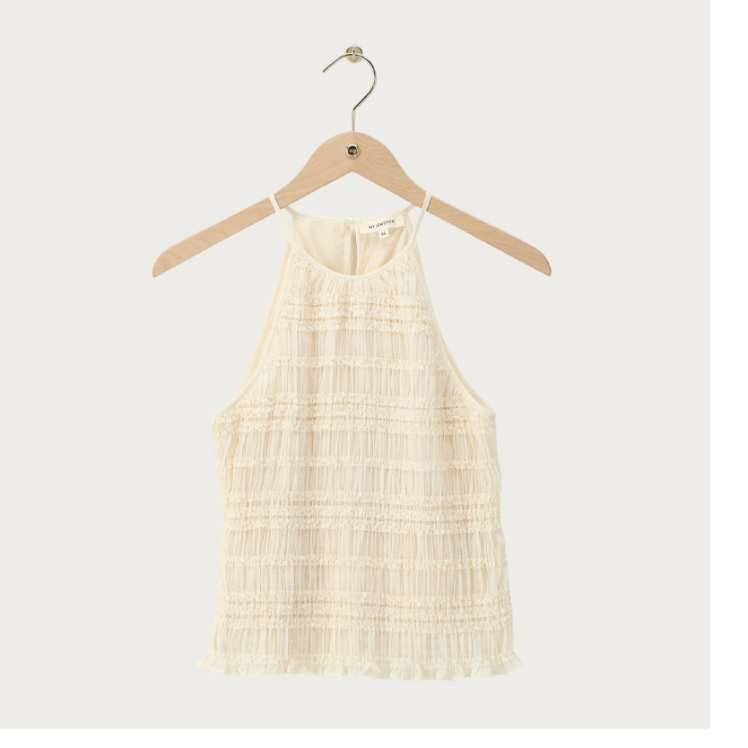 Witte haltertop met ruffles