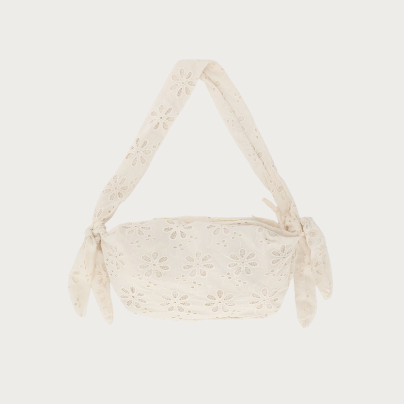 Beige schoudertas met bloemen embroidery