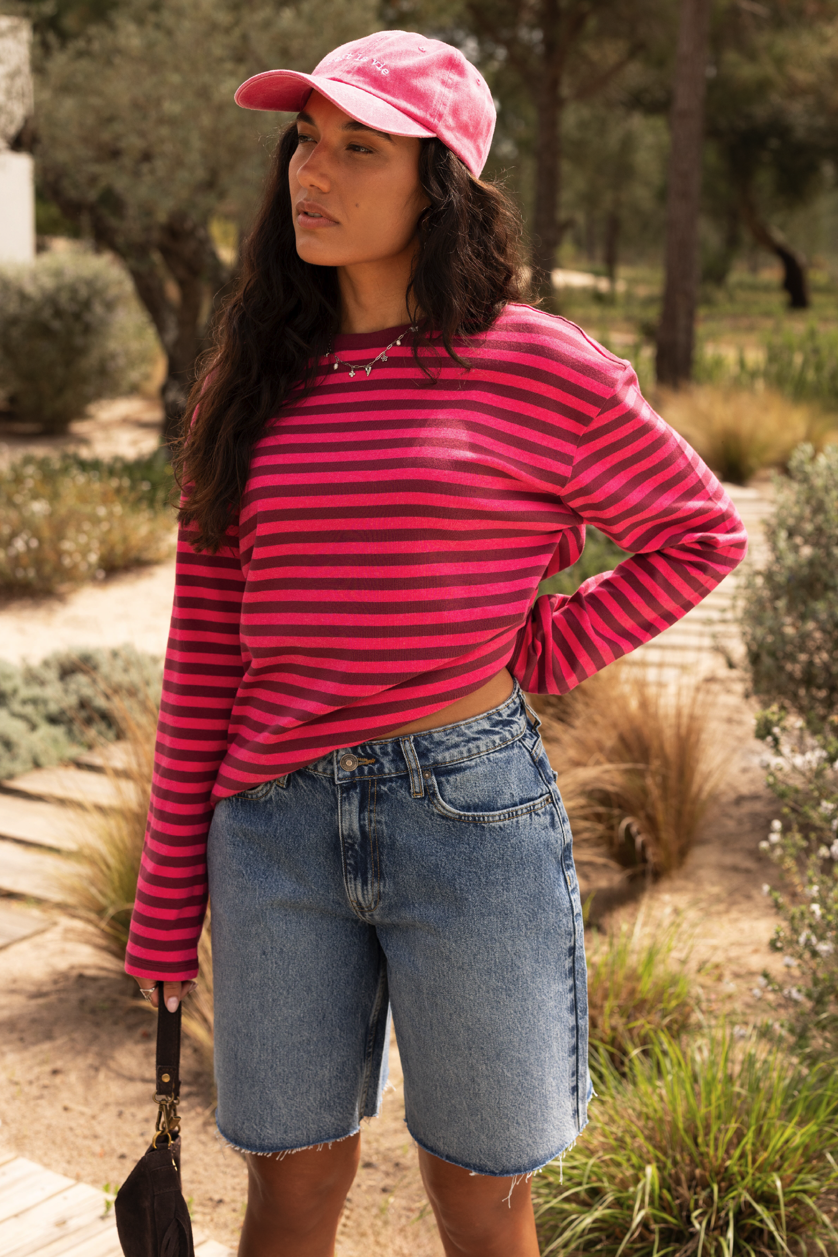 Pink gestreiftes Langarmshirt