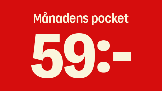 Röd kampanjbild med texten ”Månadens pocket” och stort pris ”59:-”.