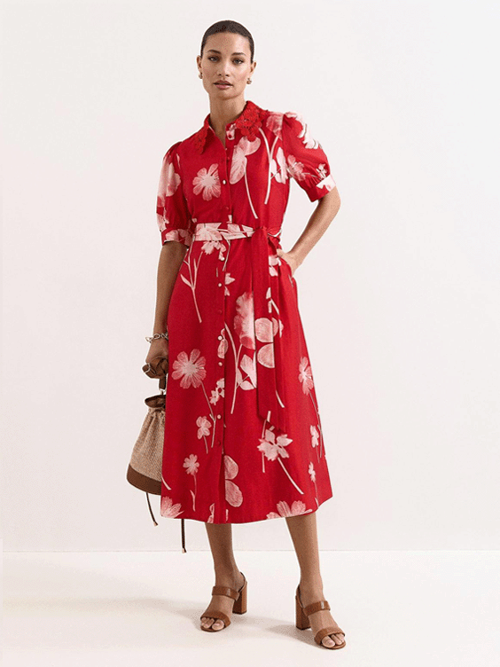 Delphine Floral Midi Shirt Dress