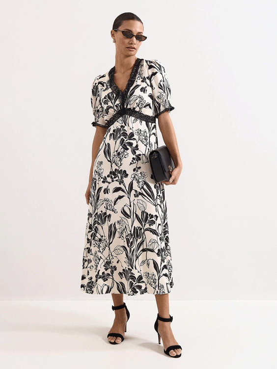 Feyre Floral Slip Satin Midi Dress