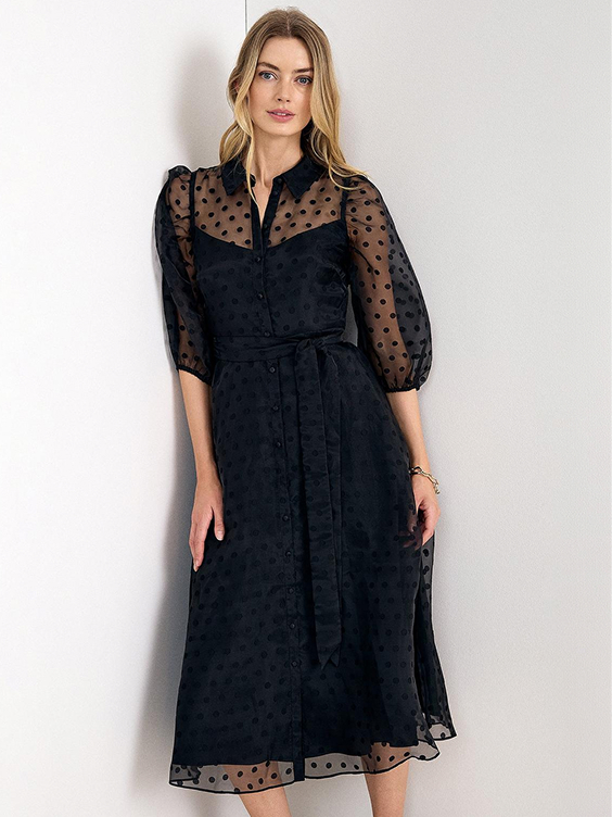 Agatha Polka Dot Shirt Midi Dress
