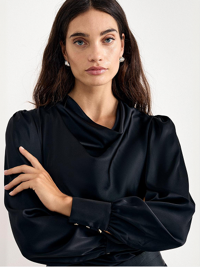 Naomi Cowl Neck Satin Long Sleeve Top