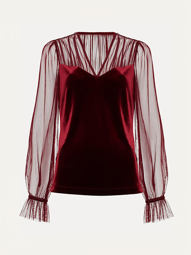Cindy Velvet and Mesh V-Neck Top