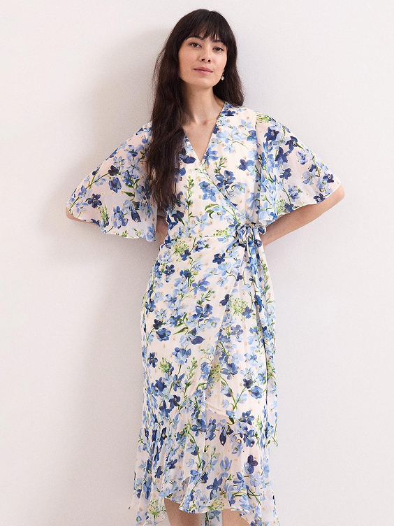 Juliette Cream Floral Shimmer Midi Dress