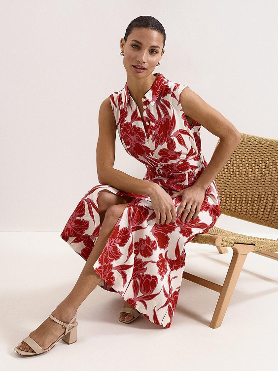 Elspeth Floral Linen Blend Midi Dress