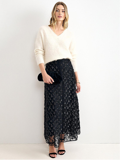 Esme Embellished Sheer Midi Skirt
