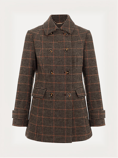 Aurelie Checked Short Wool Peacoat