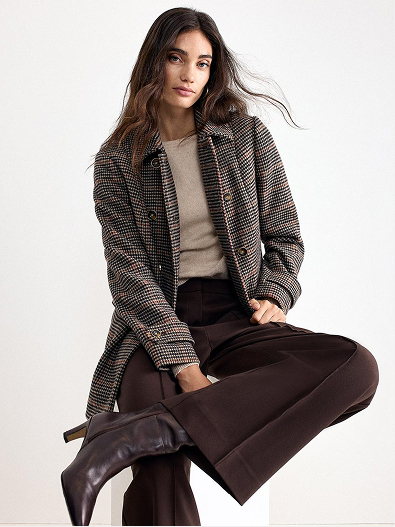Aurelie Checked Short Wool Peacoat