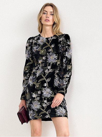 Destiny Velvet and Sequin Floral Mini Dress