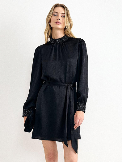 Annelise Sequin Collar Long Sleeve Mini Dress